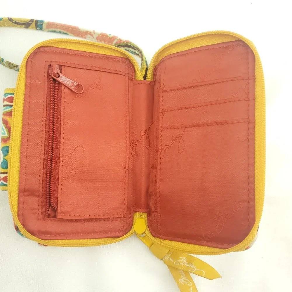 Vera Bradley Womens Yellow Floral Detachable Strap Bifold Wristlet Wallet